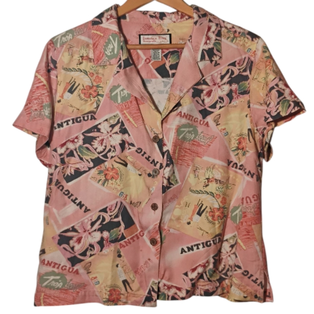 Vintage Style Tropical Print Button Top